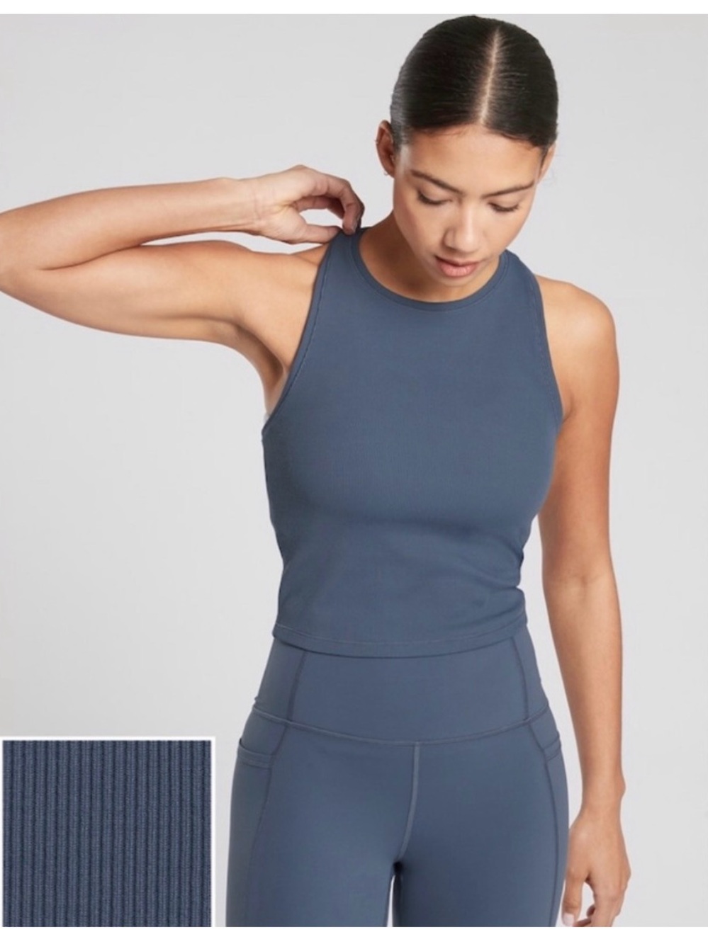 Athleta Shanti Ribbed Cropped Tank Top in Celestial Blue Size XL